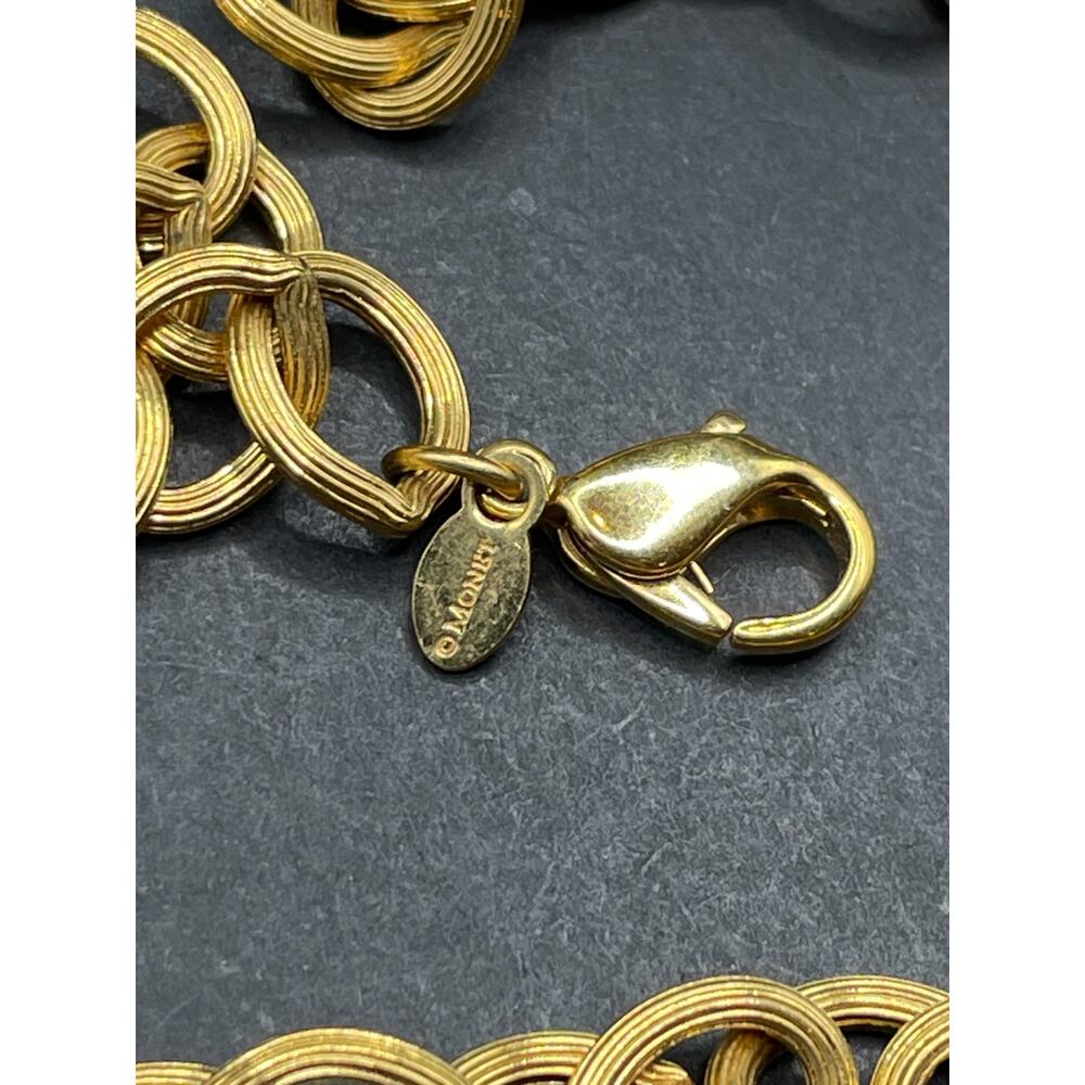 Vintage Monet Signed Gold Tone Faux Pearl Long Runway Statement Necklace - Picture 8 of 9